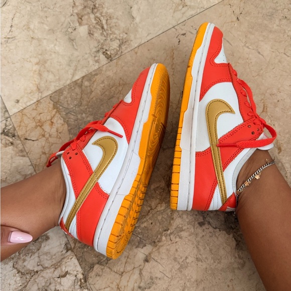 Nike Shoes - Nike Dunk Low in White, Orange, Gold